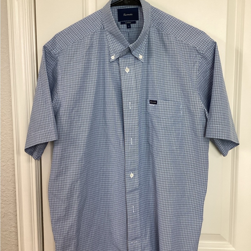 Faconnable Light Blue Gingham Casual Button Down Shirt